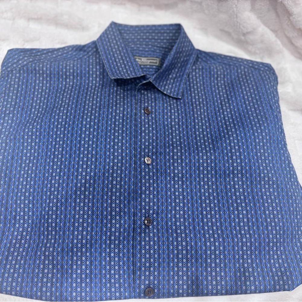 Salvatore Ferragamo Blue Patterned Shirt